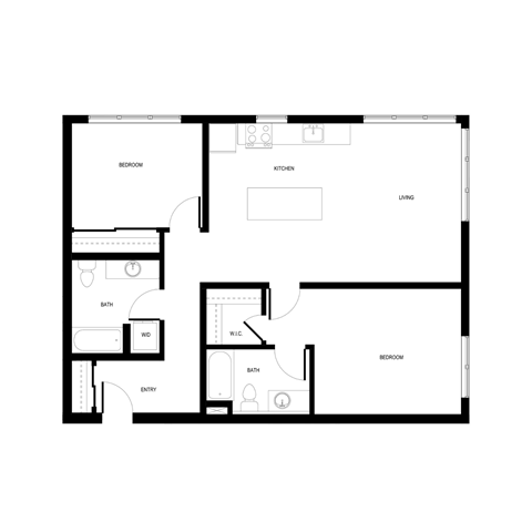 Floor plan for 2 beds, 2 baths, 1123 sqft
